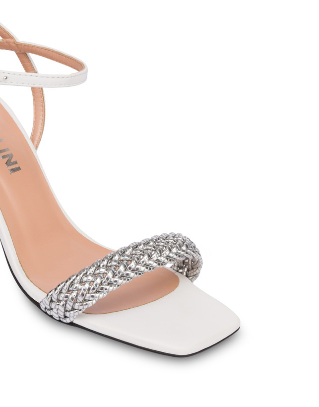 Pollini Sandali In Vitello E Specchio Laminato Italian Savoir Faire Argento/bianco