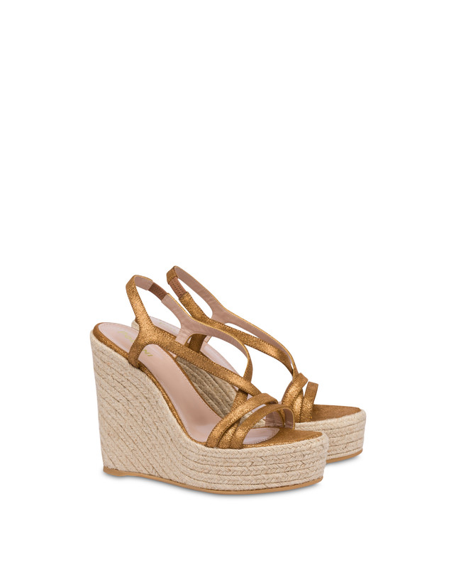 Pollini Sandalo Con Zeppa In Crosta Laminata Playa Oro