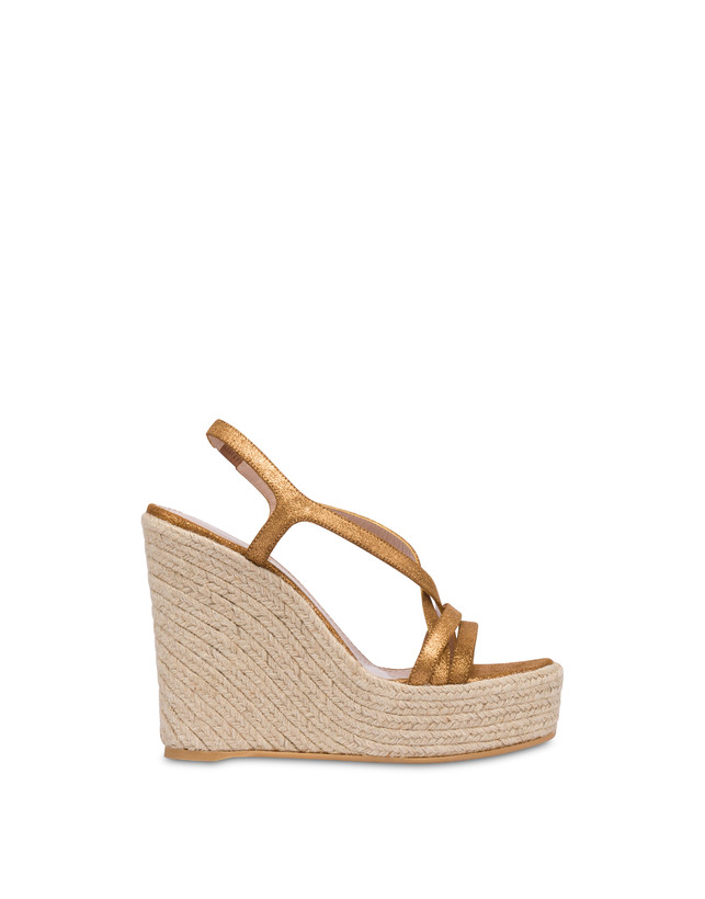 Pollini Sandalo Con Zeppa In Crosta Laminata Playa Oro