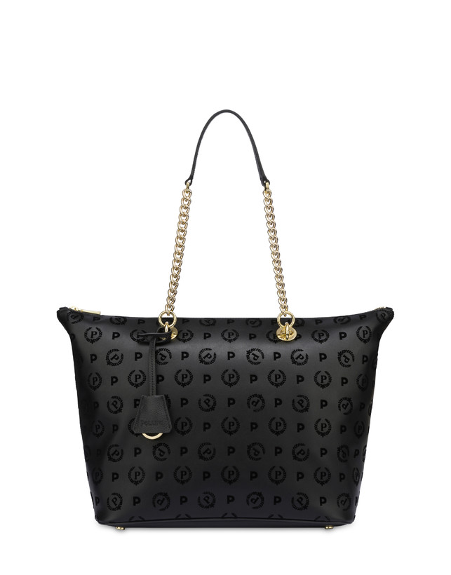 Pollini Shopping Bag Con Manici Intercambiabili Heritage Flock Nero/nero