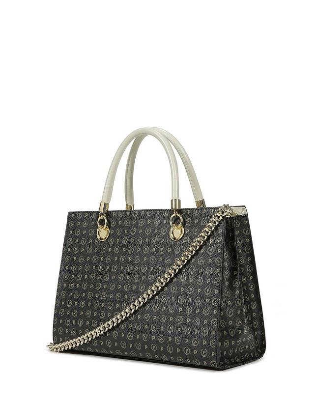 Pollini Shopping Bag Heritage Logo Classic Nero/avorio