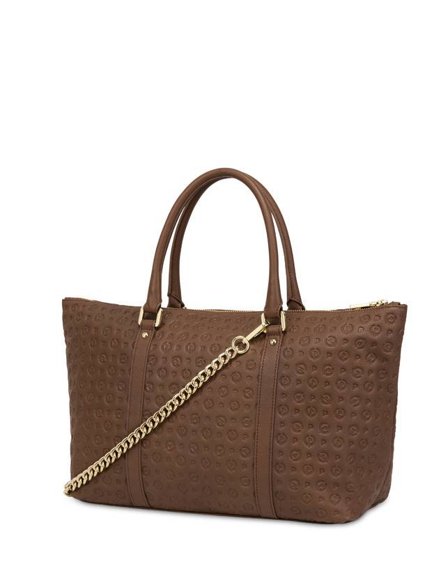 Pollini Shopping Bag Heritage Logo Embossed Marrone