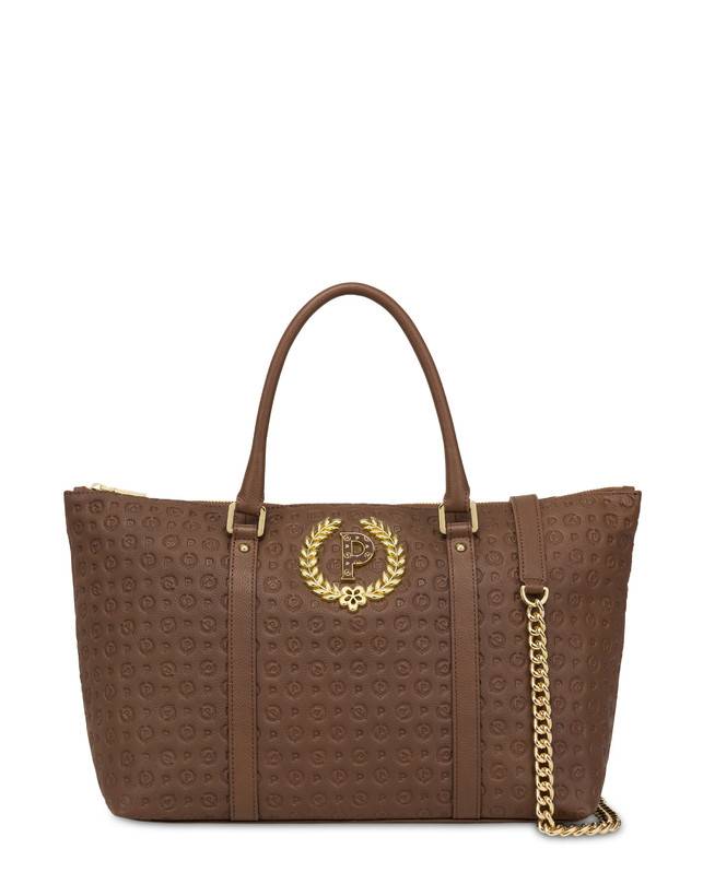 Pollini Shopping Bag Heritage Logo Embossed Marrone