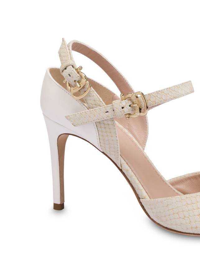 Pollini Slingback In Vacchetta E Nabuk Stampa Pitone Vertigo Gesso/bianco