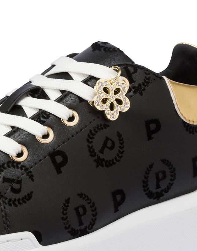 Pollini Sneakers Con Charm Heritage Flock Nero/nero