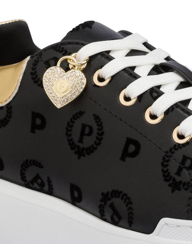 Pollini Sneakers Con Charm Heritage Flock Nero/nero