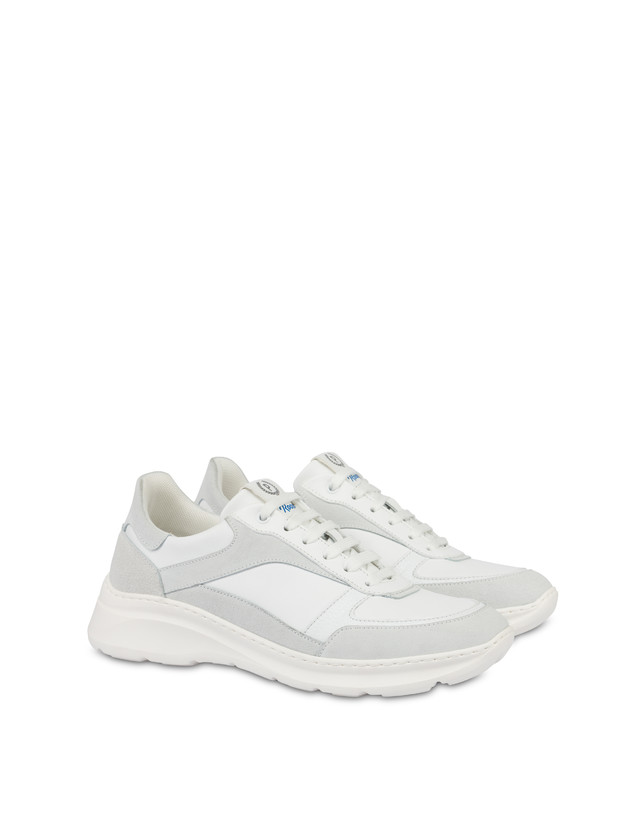 Pollini Sneakers In Nylon E Pelle Sfera Bianco/bianco/bianco/bianco/bianco/bianco