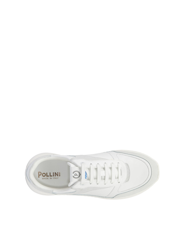Pollini Sneakers In Nylon E Pelle Sfera Bianco/bianco/bianco/bianco/bianco/bianco