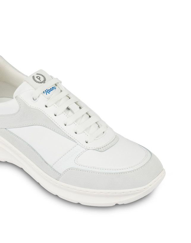 Pollini Sneakers In Nylon E Pelle Sfera Bianco/bianco/bianco/bianco/bianco/bianco