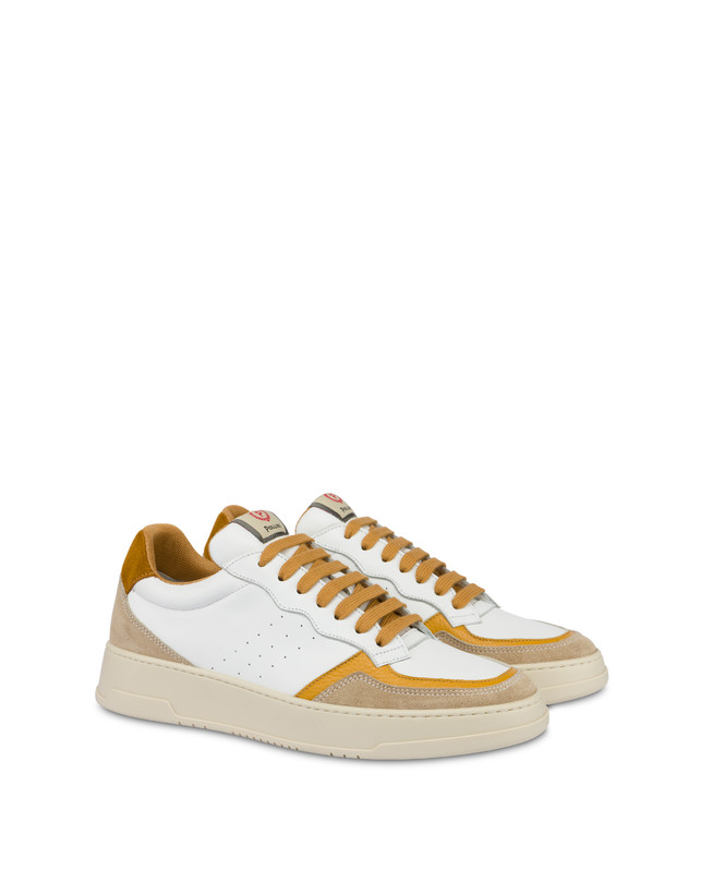 Pollini Sneakers In Vitello E Crosta Bourton Bianco/beige/senape/senape