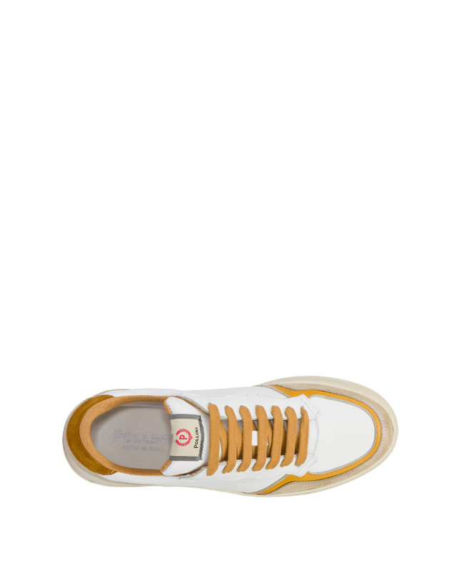 Pollini Sneakers In Vitello E Crosta Bourton Bianco/beige/senape/senape