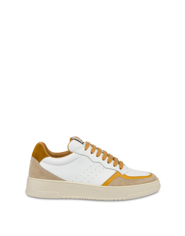 Pollini Sneakers In Vitello E Crosta Bourton Bianco/beige/senape/senape