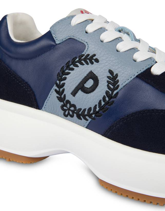 Pollini Sneakers In Vitello E Crosta Emily Navy/navy/sky/nero