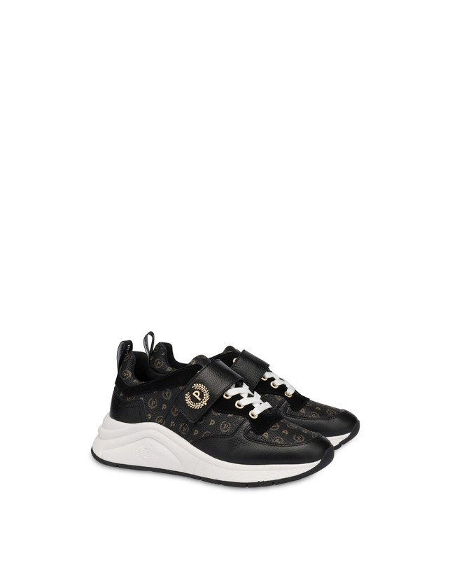 Pollini Sneakers In Vitello E Pvc Logo Heritage Nero/nero