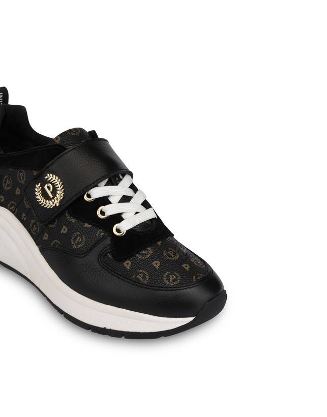 Pollini Sneakers In Vitello E Pvc Logo Heritage Nero/nero
