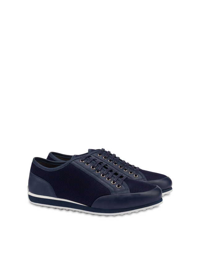 Pollini Sneakers In Vitello E Rete Sporty Driver Blu/blu/blu