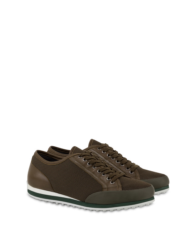 Pollini Sneakers In Vitello E Rete Sporty Driver Militare/militare/militare