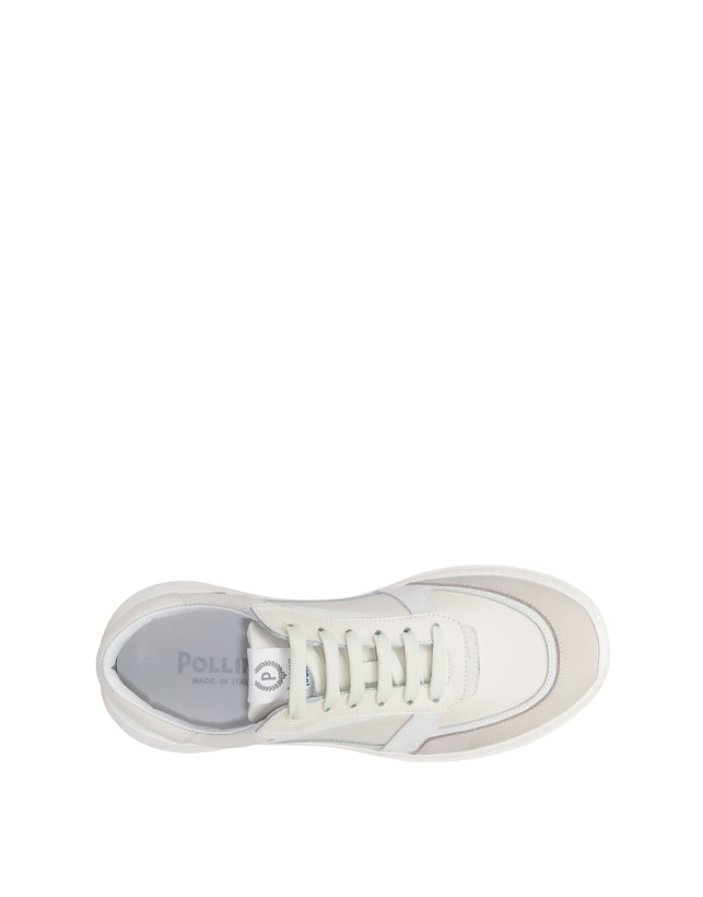 Pollini Sneakers In Vitello, Nabuk E Crosta Roomy Avorio/perla/bianco/bianco/avorio
