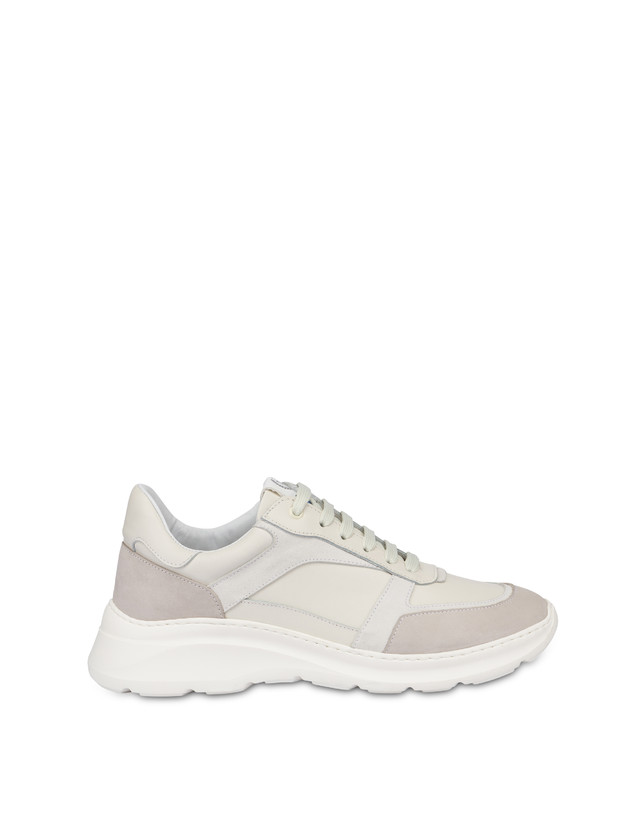 Pollini Sneakers In Vitello, Nabuk E Crosta Roomy Avorio/perla/bianco/bianco/avorio