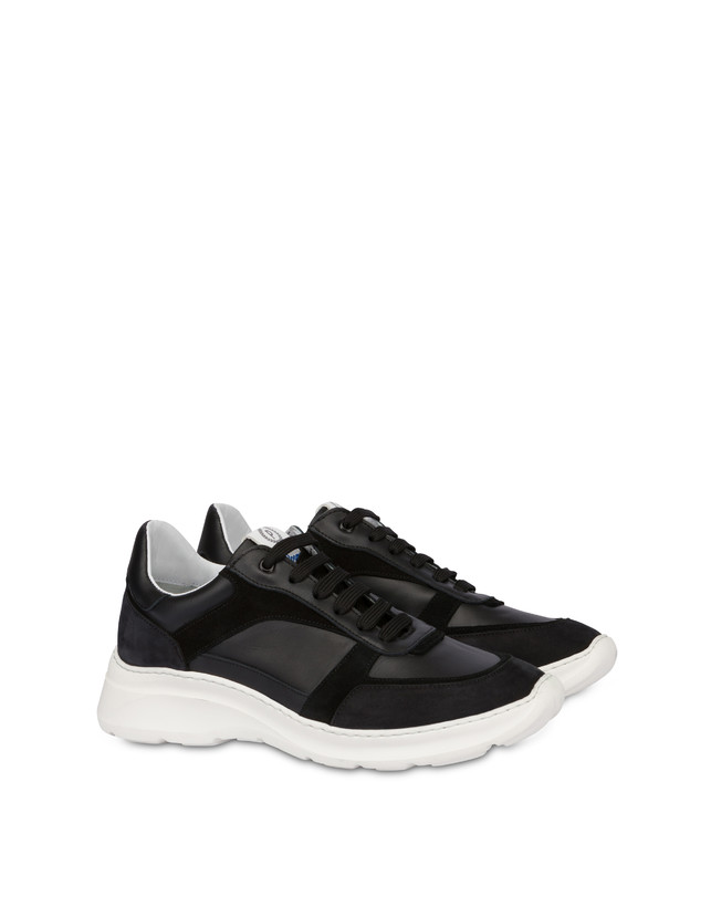 Pollini Sneakers In Vitello, Nabuk E Crosta Roomy Nero/nero/nero/nero/nero