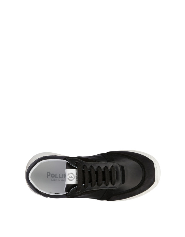 Pollini Sneakers In Vitello, Nabuk E Crosta Roomy Nero/nero/nero/nero/nero