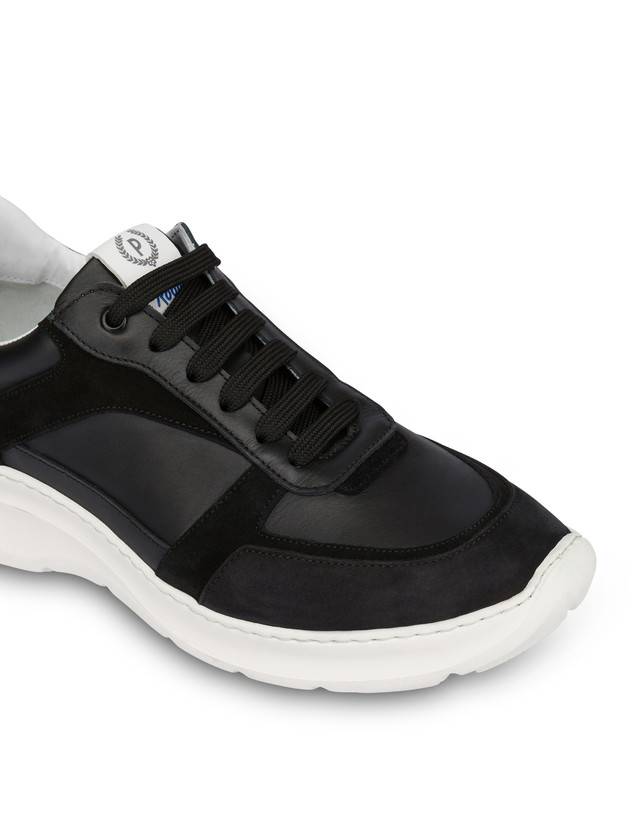 Pollini Sneakers In Vitello, Nabuk E Crosta Roomy Nero/nero/nero/nero/nero