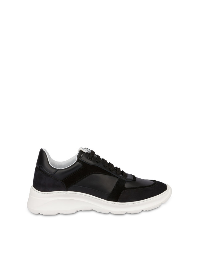 Pollini Sneakers In Vitello, Nabuk E Crosta Roomy Nero/nero/nero/nero/nero