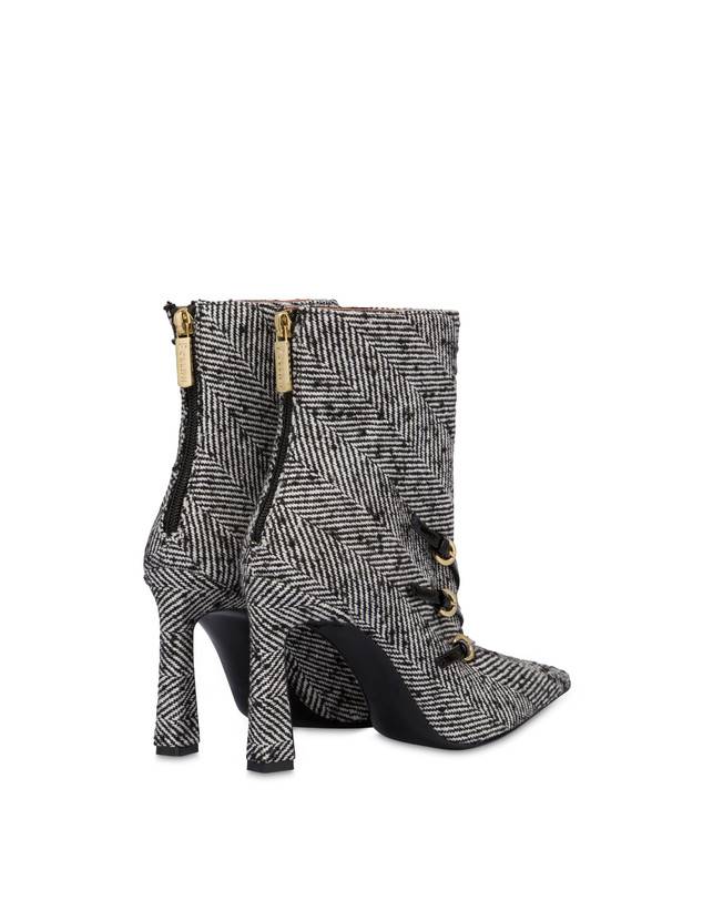 Pollini Stivaletti In Tessuto Spigato Bi-buckle Bianco-nero/nero