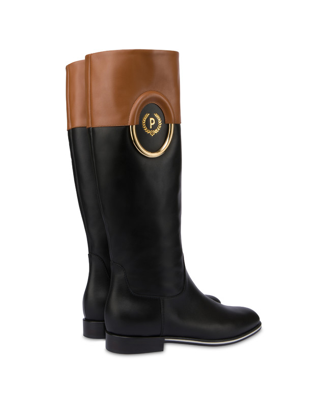 Pollini Stivali In Vitello Bicolor Wonder Nero/toffee