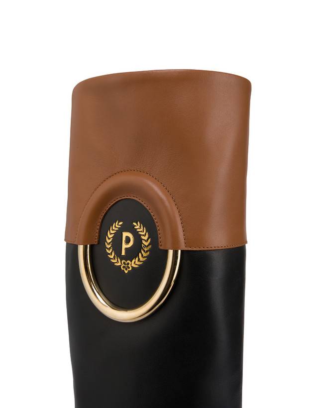 Pollini Stivali In Vitello Bicolor Wonder Nero/toffee