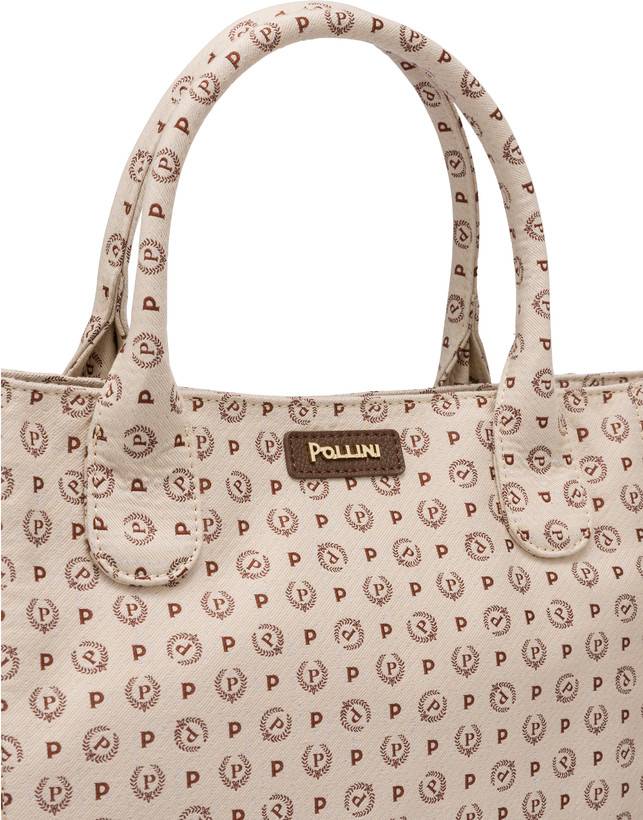 Pollini Tote Bag Heritage Jacquard Big Avorio/marrone