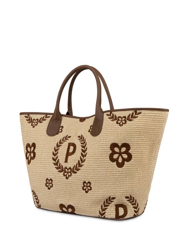 Pollini Tote Bag In Paglia Macro Heritage Big Naturale/t.moro/marrone