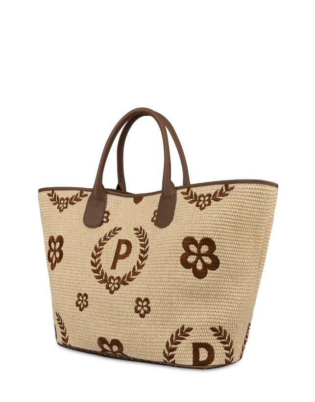 Pollini Tote Bag In Paglia Macro Heritage Big Naturale/t.moro/marrone