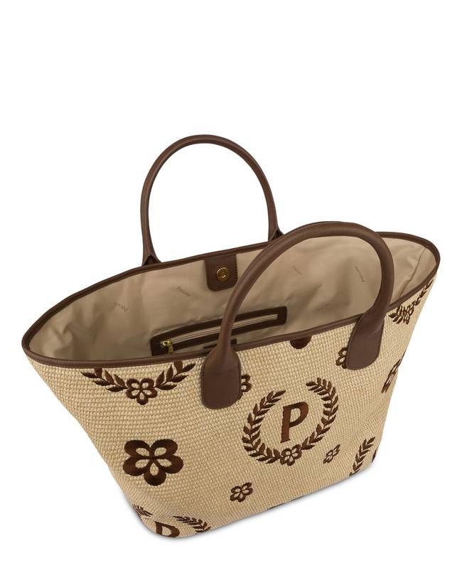 Pollini Tote Bag In Paglia Macro Heritage Big Naturale/t.moro/marrone