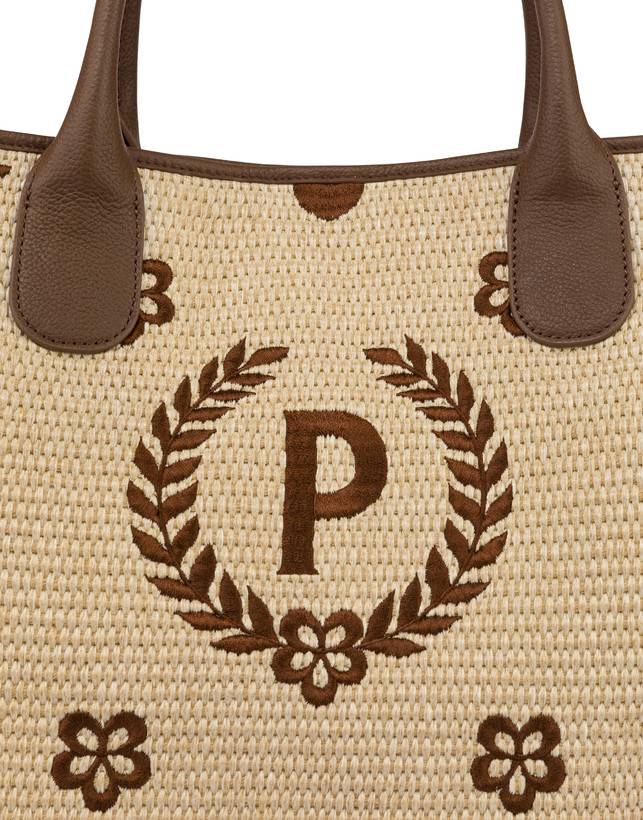 Pollini Tote Bag In Paglia Macro Heritage Big Naturale/t.moro/marrone