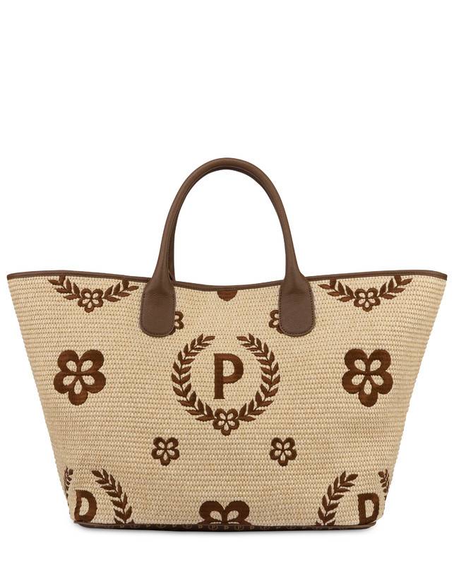 Pollini Tote Bag In Paglia Macro Heritage Big Naturale/t.moro/marrone