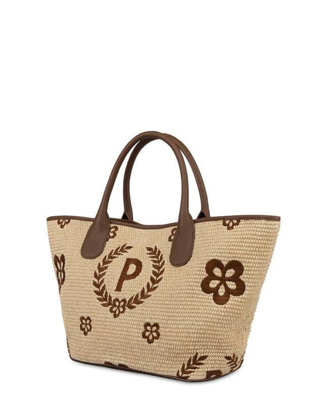 Pollini Tote Bag In Paglia Macro Heritage Medium Naturale/t.moro/marrone