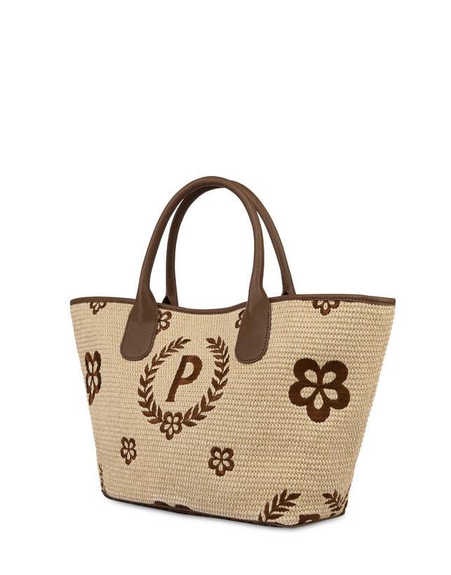 Pollini Tote Bag In Paglia Macro Heritage Medium Naturale/t.moro/marrone