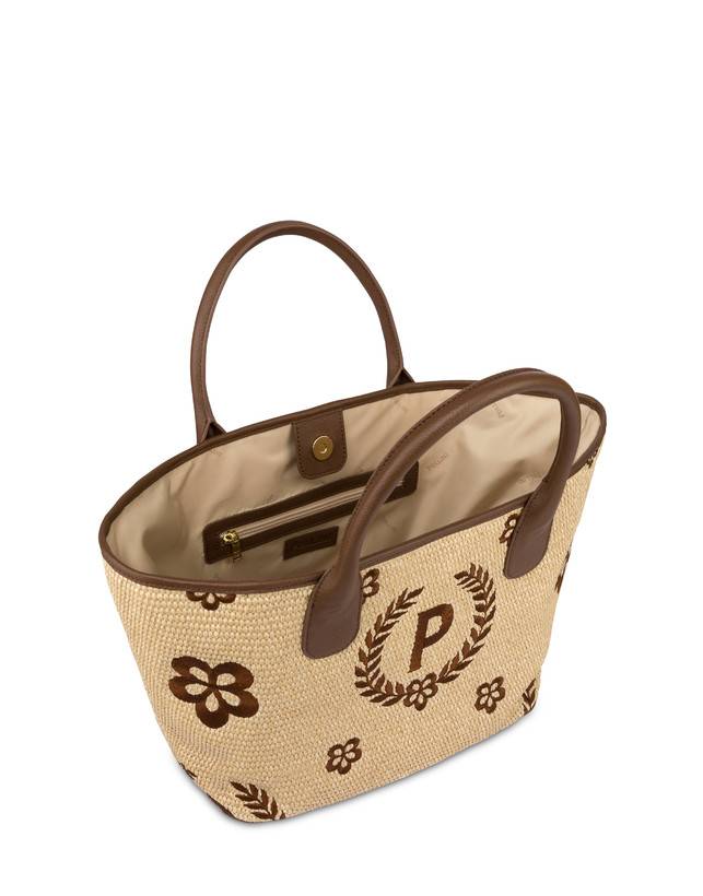 Pollini Tote Bag In Paglia Macro Heritage Medium Naturale/t.moro/marrone