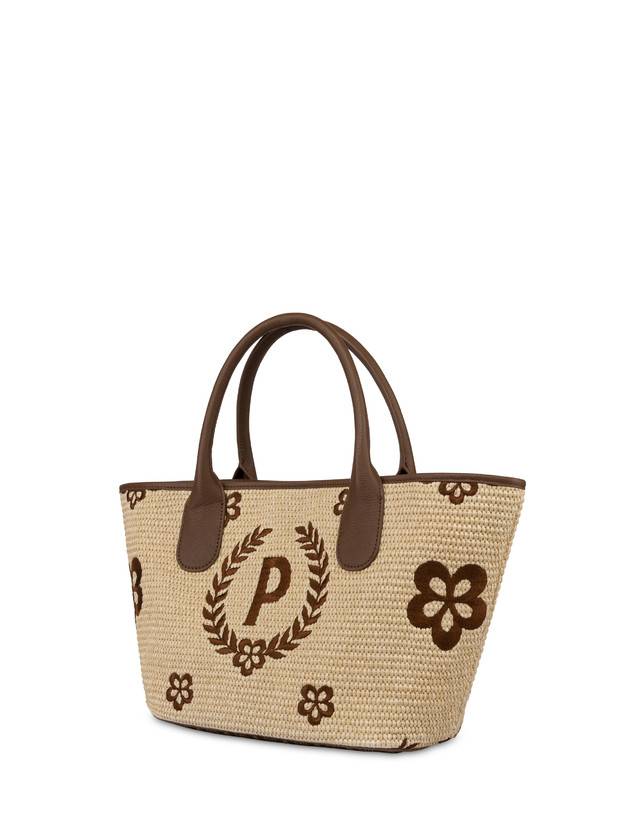 Pollini Tote Bag In Paglia Macro Heritage Small Naturale/t.moro/marrone