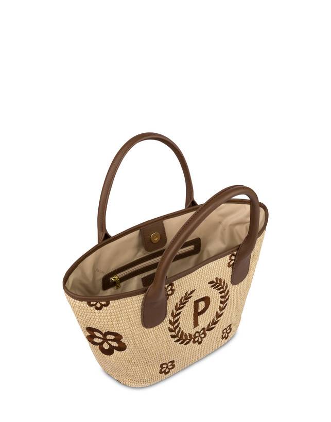 Pollini Tote Bag In Paglia Macro Heritage Small Naturale/t.moro/marrone