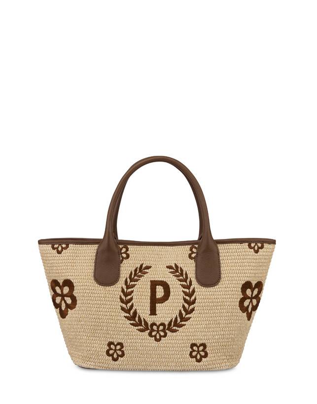 Pollini Tote Bag In Paglia Macro Heritage Small Naturale/t.moro/marrone