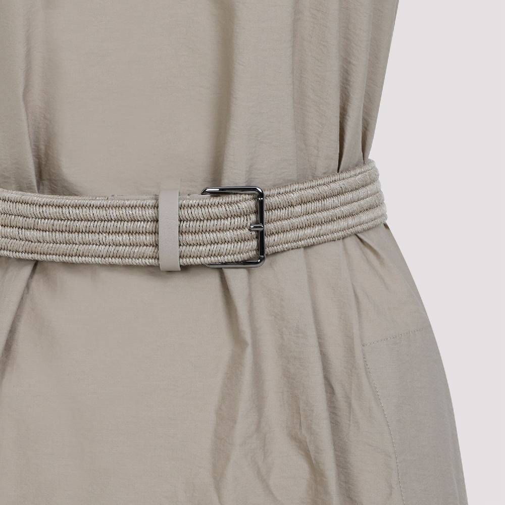 BRUNELLO CUCINELLI  Abito Beige Senza Maniche In Cotone Misto Brunello Cucinelli