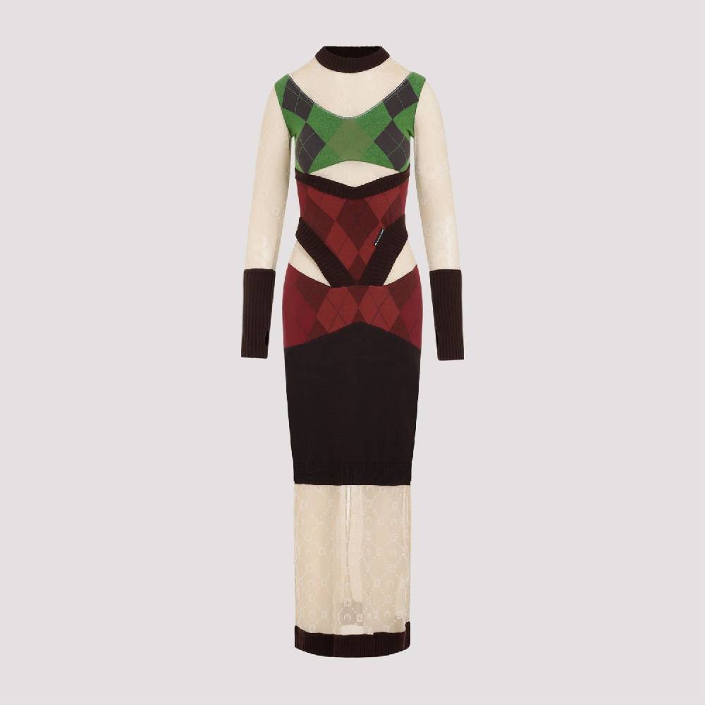 MARINE SERRE  Abito In Maglia Di Cotone Multicolore Marine Serre Con Inserti A Luna