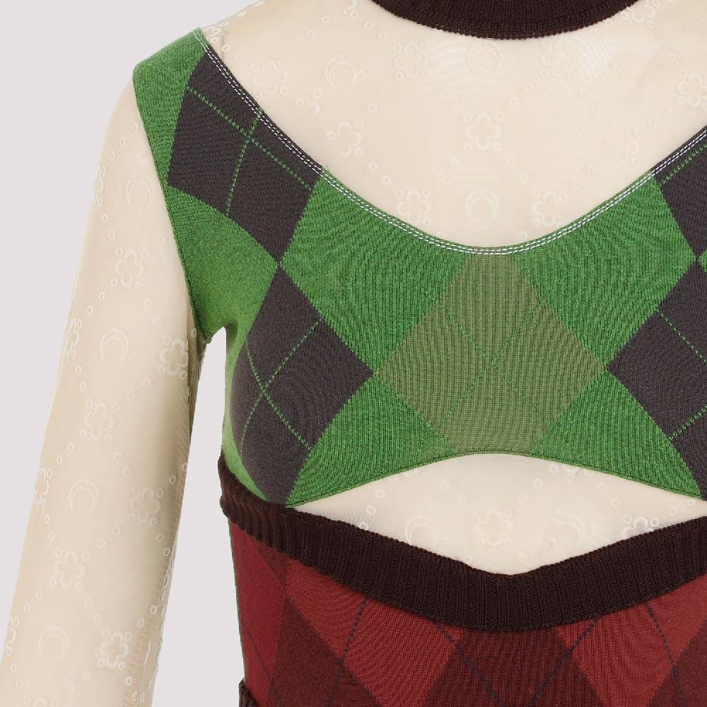 MARINE SERRE  Abito In Maglia Di Cotone Multicolore Marine Serre Con Inserti A Luna