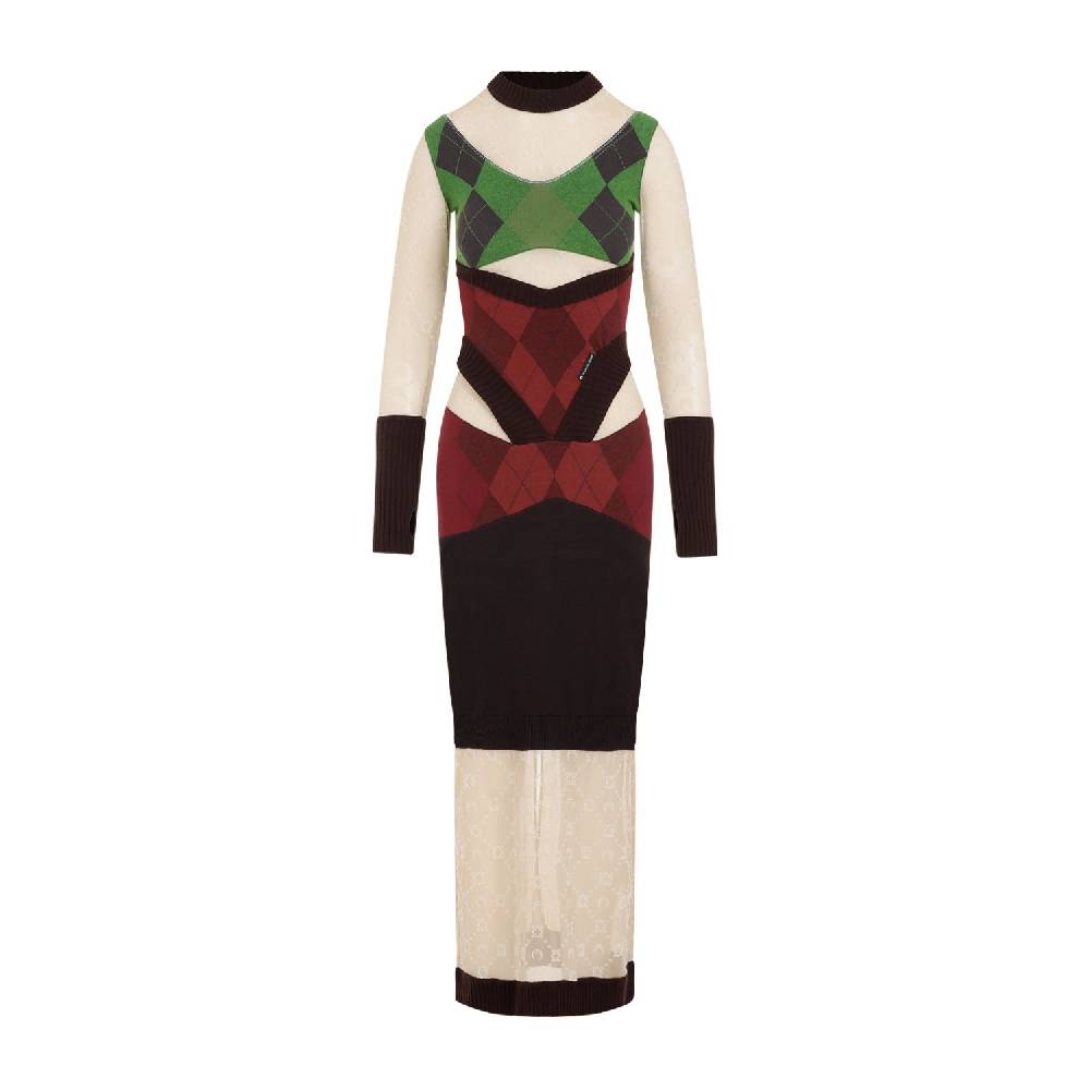 MARINE SERRE  Abito in Maglia di Cotone Multicolore Marine Serre con Inserti a Luna