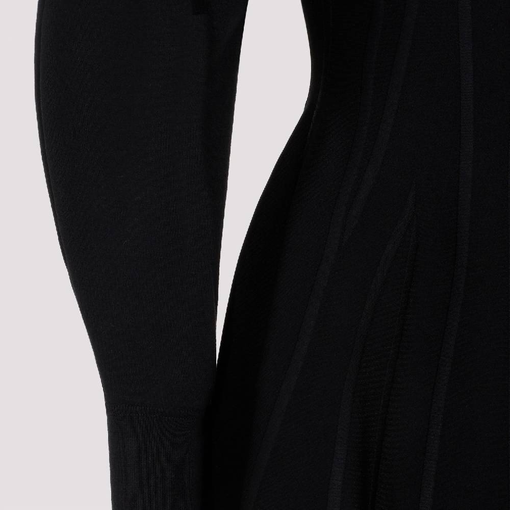 ALEXANDER MCQUEEN  Abito In Misto Lana Nero Alexander McQueen - Gonna A Campana A Righe