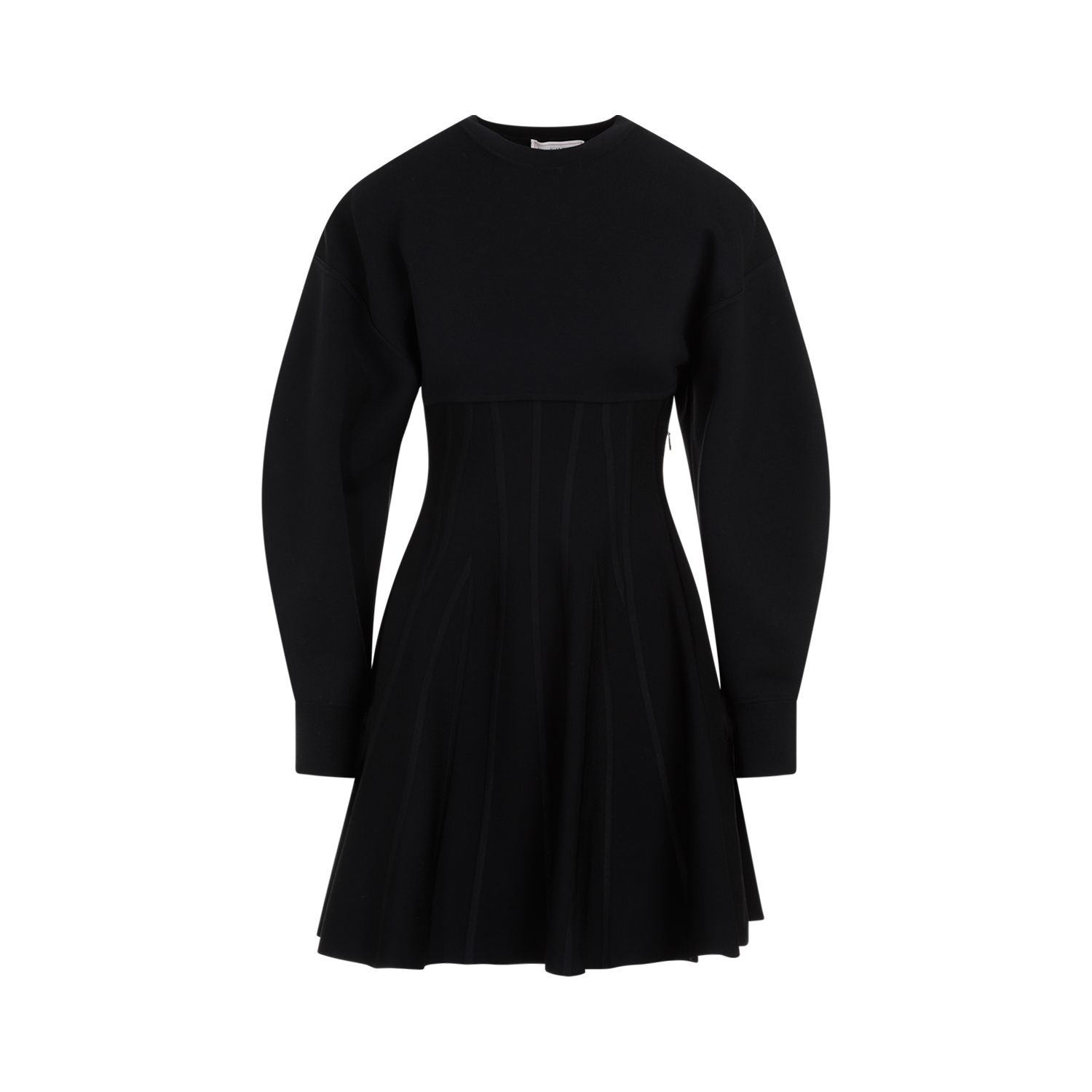 ALEXANDER MCQUEEN  Abito in Misto Lana Nero Alexander McQueen - Gonna a Campana a Righe