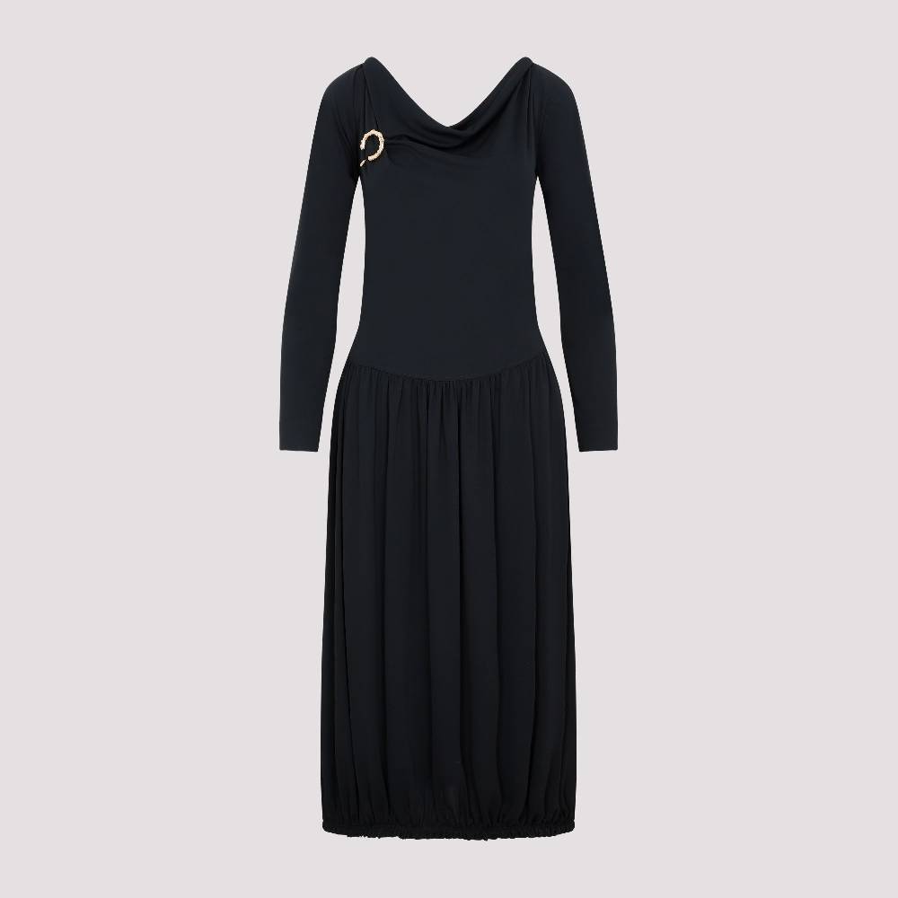 LANVIN  Abito Midi Drappeggiato Nero LANVIN Con Spilla