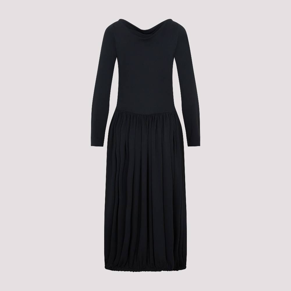 LANVIN  Abito Midi Drappeggiato Nero LANVIN Con Spilla